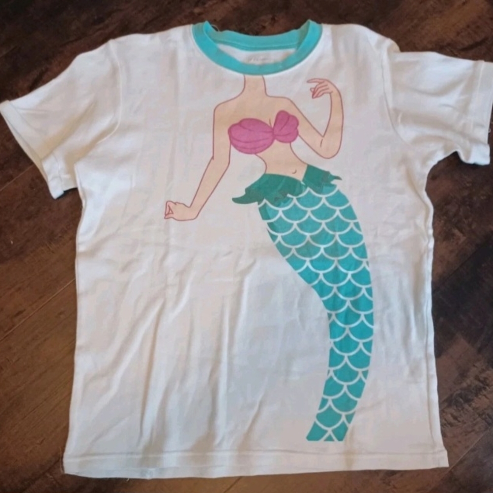 Mermaid Print Kids Pajama Top - White and Pink